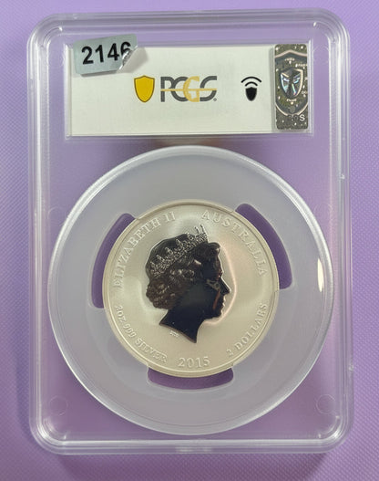 2015-P Australia Year of the Goat Colorized 2 oz Silver Coin PCGS MS69 RCGS Label