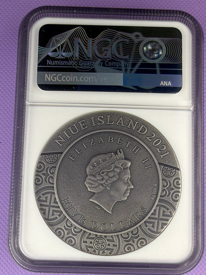 2021 Niue Famous Chinese Warriors Sima Yi 2 oz Silver Antiqued Coin NGC MS70 Seven K Label