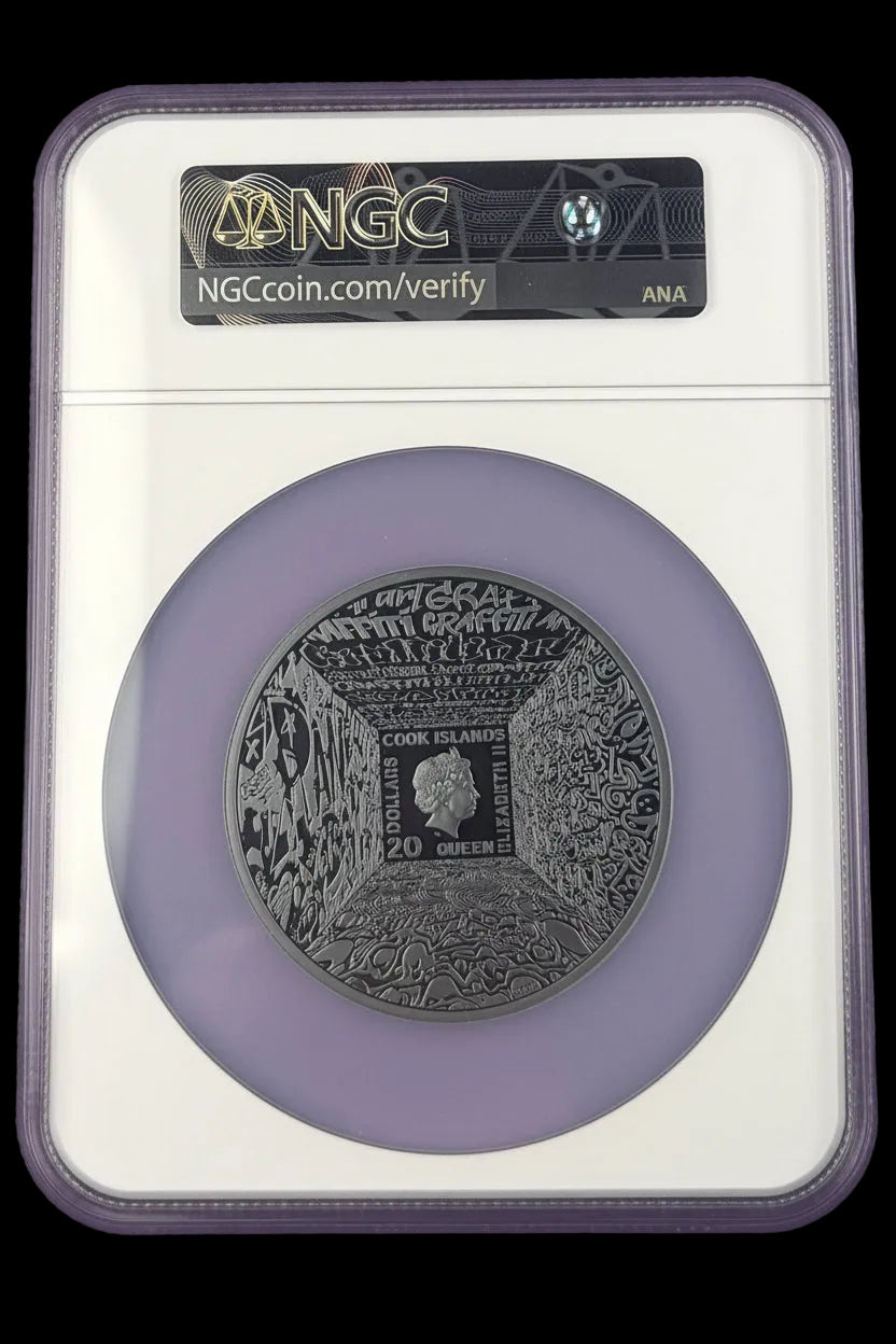2023 Cook Islands $20 “Mona Lisa” Graffiti Art – NGC MS70 Antiqued