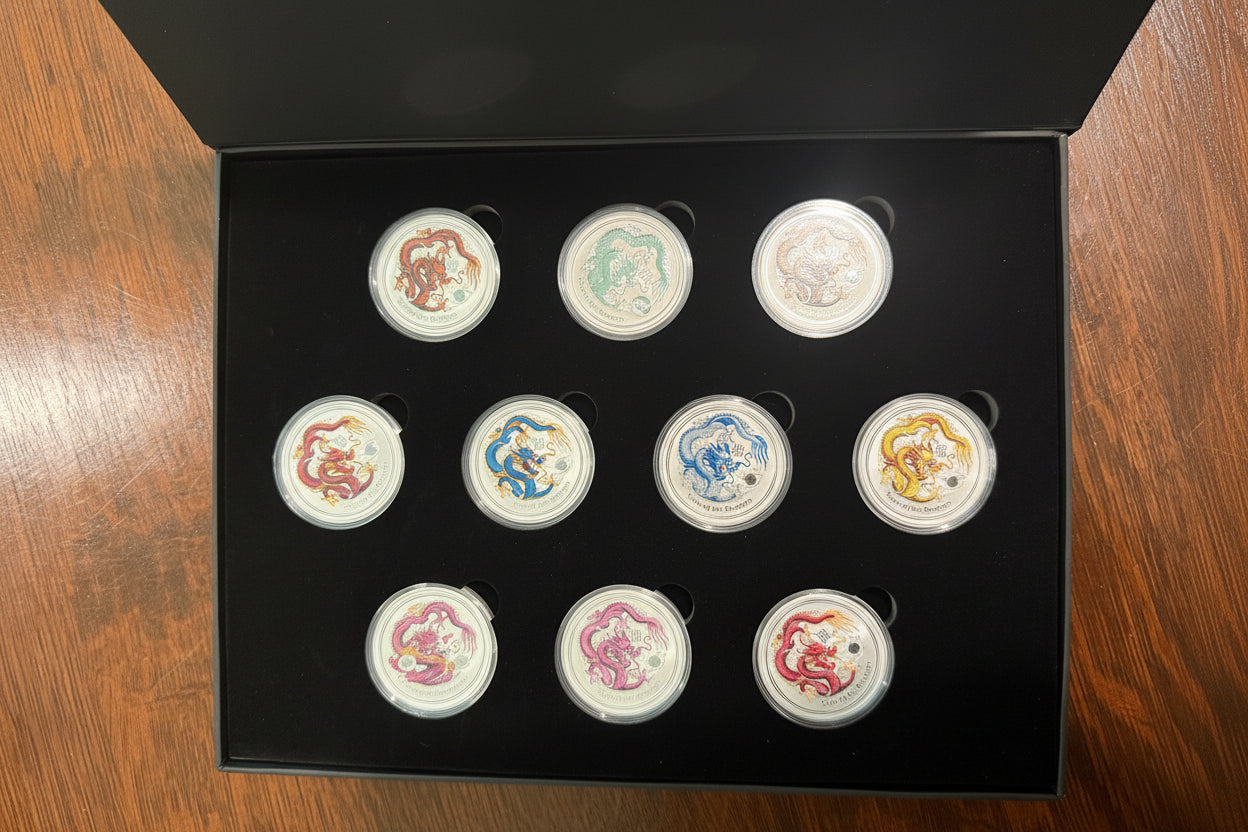 Dragon Display Box for 10 x 2012 Series II Perth Mnt Yr of the Dragon 1 oz Colorized Silver Coins