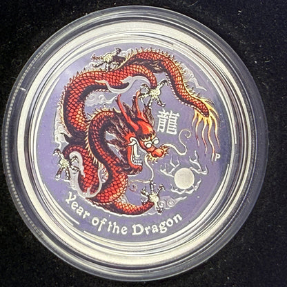 2012 Australia Year of the Dragon 1/2 oz Silver Proof Colorized Coin | Perth Mint | Box & COA