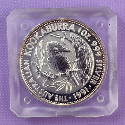 1991 Australia Kookaburra Moneda de Plata de 1 oz .999 Fina BU
