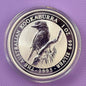 A round silver coin featuring a detailed engraving of a Kookaburra perched on a branch, with the text 'AUSTRALIAN KOOKABURRA 102 999 999 SILVER 1995' around the edge, displayed on a textured purple background.
