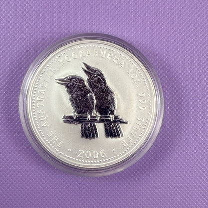 Moneda de Plata Kookaburra de Australia de 2006 de 1 oz. Moneda de Plata Fina .999
