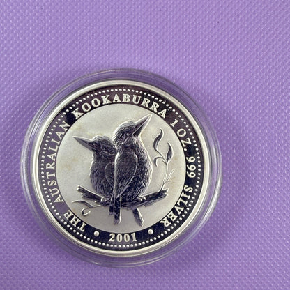 Moneda de plata de 1 oz Kookaburra Australia 2001, Plata .999 Fina