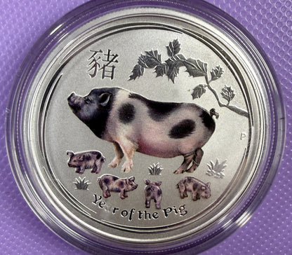 2019 Australia Lunar Year of the Pig Colorized 1/2 oz Silver Coin BU