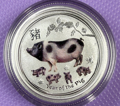 2019 Australia Lunar Year of the Pig Colorized 1/4 oz Silver Coin BU