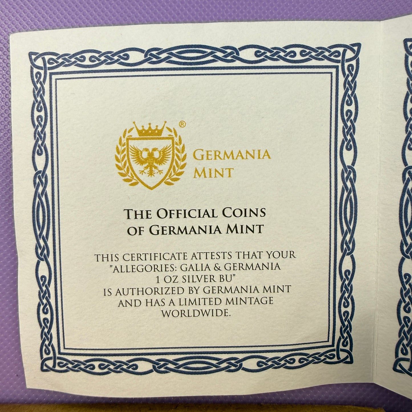 2021 Germania 1 oz .9999 Silver BU Coin w/ COA