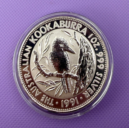 1991 Australia Kookaburra 1 oz Silver Coin .999 Fine Silver Coin