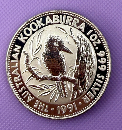 1991 Australia Kookaburra 1 oz Silver Coin .999 Fine Silver Coin