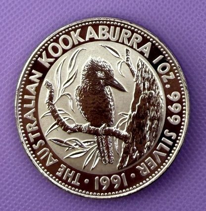 1991 Australia Kookaburra 1 oz Silver Coin .999 Fine Silver Coin