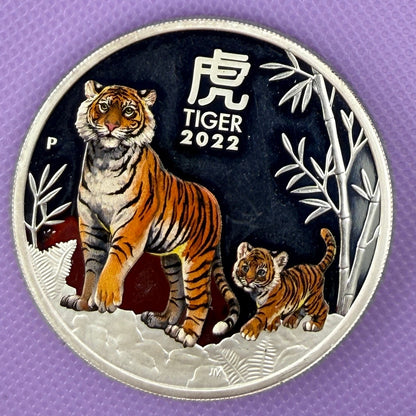 2022 Australia Lunar Series III Year of the Tiger 1 oz Colorized Proof Silver Coin