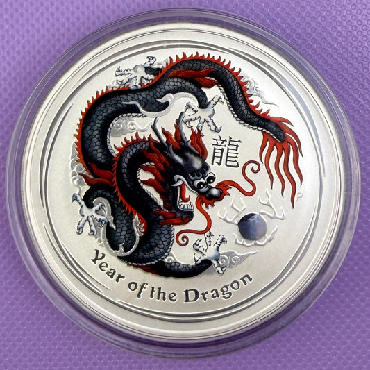 2012 Australia Year of the Dragon 1 oz Silver Black Ice Dragon Colorized Coin Perth Mint Lunar Series II