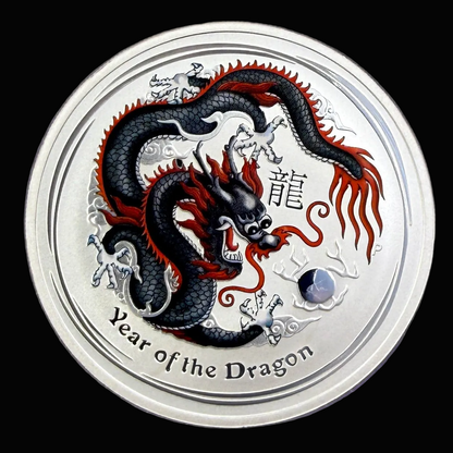 2012 Australia Year of the Dragon 1 oz Silver Black Ice Dragon Colorized Coin Perth Mint Lunar Series II