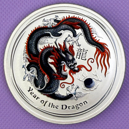 2012 Australia Year of the Dragon 1 oz Silver Black Ice Dragon Colorized Coin Perth Mint Lunar Series II