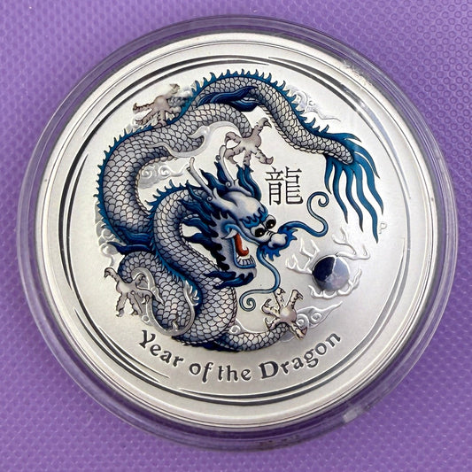 2012 Australia Year of the Dragon 1 oz Colorized 0.999 Fine Silver