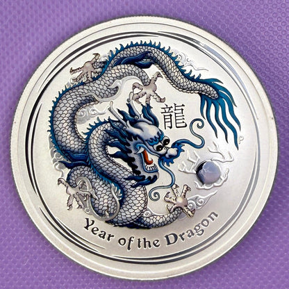 2012 Australia Year of the Dragon 1 oz Colorized 0.999 Fine Silver
