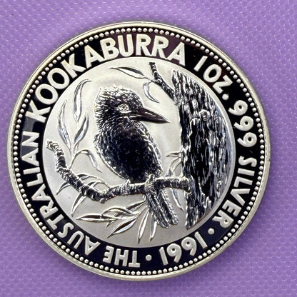 1991 Australia Kookaburra 1 oz Silver Coin .999 Fine Silver Coin BU