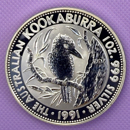 1991 Australia Kookaburra 1 oz Silver Coin .999 Fine Silver Coin BU