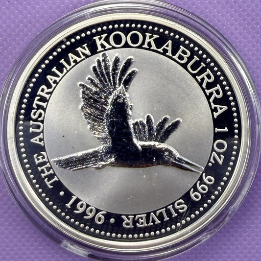 Moneda de Plata Kookaburra Australia 1996 de 1 oz, Plata Fina .999, BU