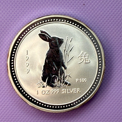 1999 Australia Lunar Series I Year of the Rabbit 1 oz Silver Coin