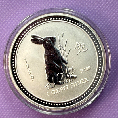 1999 Australia Lunar Series I Year of the Rabbit 1 oz Silver Coin
