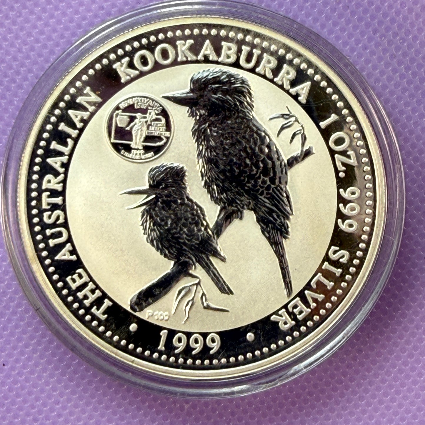 1999 Australia Kookaburra 1 oz Silver Coin .999 Fine BU with Pennsylvania Privy