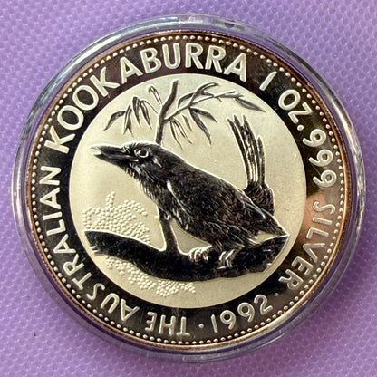 1992 Australia Kookaburra 1 oz Silver Coin .999 Fine Silver Coin