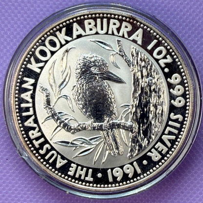 1991 Australia Kookaburra 1 oz Silver Coin .999 Fine Silver Coin