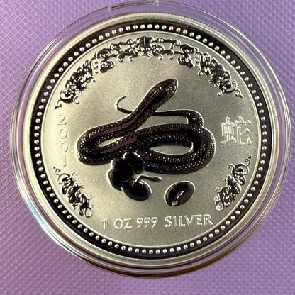 2001 Australia Lunar Series I Year of the Snake 1 oz Silver Coin