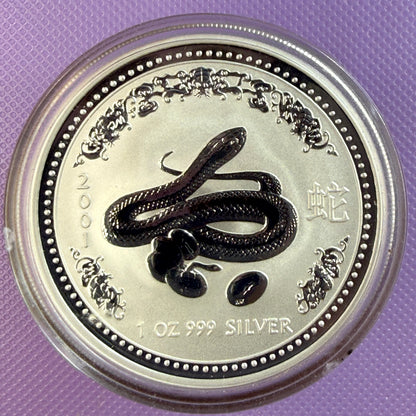 2001 Australia Lunar Series I Year of the Snake 1 oz Silver Coin