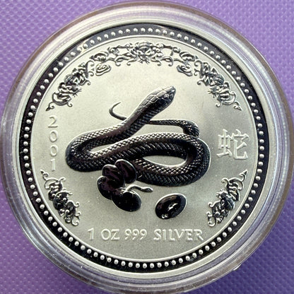2001 Australia Lunar Series I Year of the Snake 1 oz Silver Coin