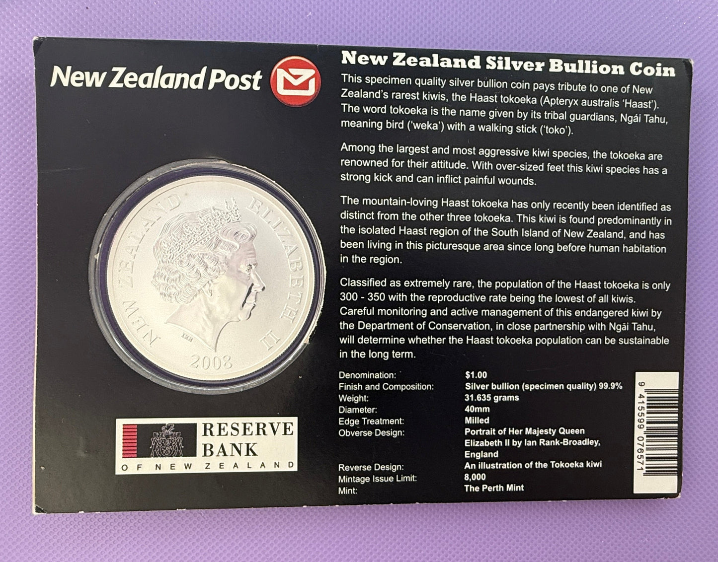 2008 New Zealand Kiwi Treasures Kowhai Coin in Original Display Card