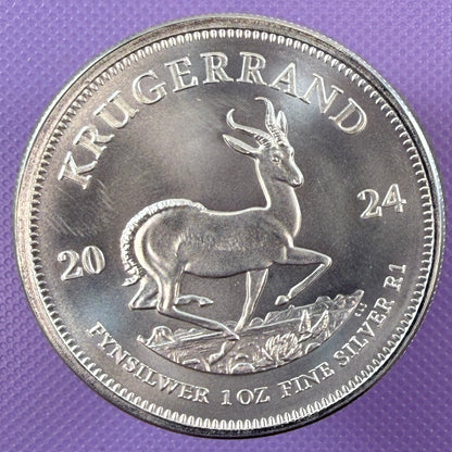 Moneda de plata Krugerrand de Sudáfrica de 2024 BU coleccionable