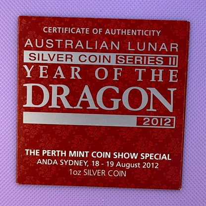 2012 Australia Year of the Dragon 1 oz Silver Proof Colorized Coin ANDA Sydney Show Special | Perth Mint