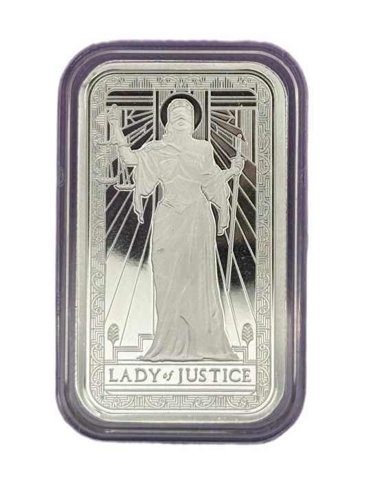 PAMP Suisse Lady of Justice 10 oz .999 Silver Bar in Capsule