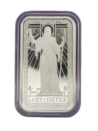 PAMP Suisse Lady of Justice 10 oz .999 Silver Bar in Capsule
