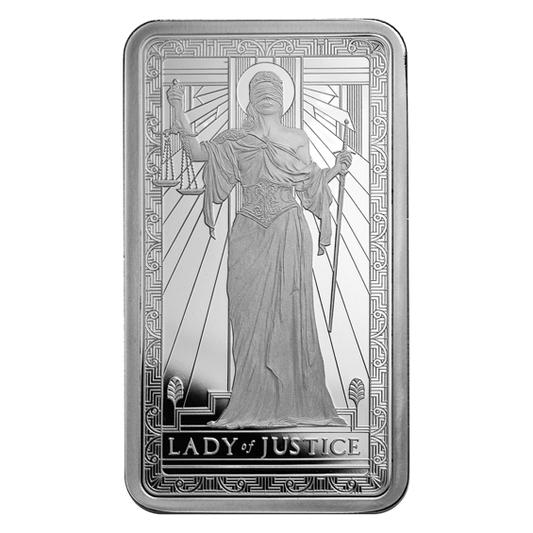 PAMP Suisse Lady of Justice 10 oz .999 Silver Bar in Capsule