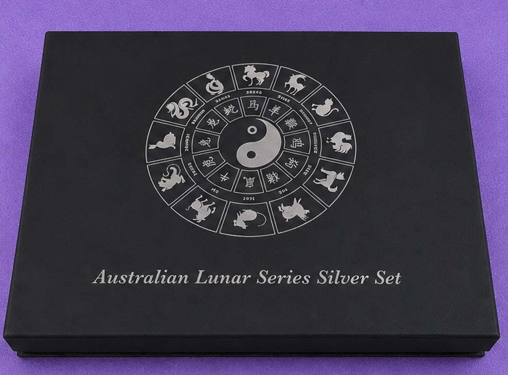 Complete Perth Mint Lunar Series III Colorized 1 oz Silver Collection (12 Coins) with Custom Display Case