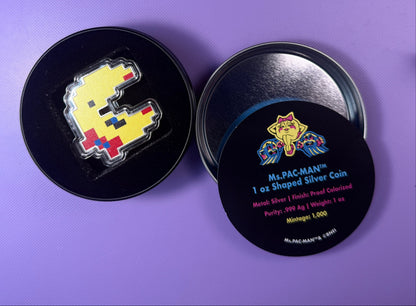 2022 Niue Ms. PAC-MAN 1 oz Silver Colorized Proof Shaped Coin – Box & COA