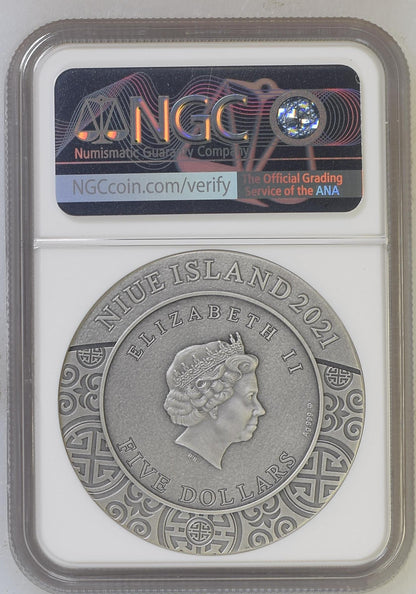 2021 Niue Famous Chinese Warriors Sima Yi 2 oz Silver Antiqued Coin NGC MS70 Seven K Label