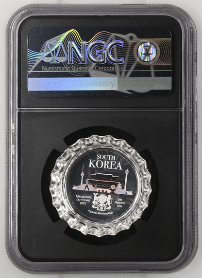 2022 Chad South Korea Bottle Cap 6g Silver Proof NGC PF70 Ultra Cameo | World Landmarks