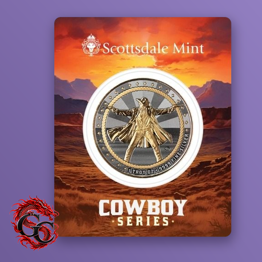 Scottsdale Cowboy Series The Gunslinger 1 oz .9999 Silver Gilded Round in Assay
