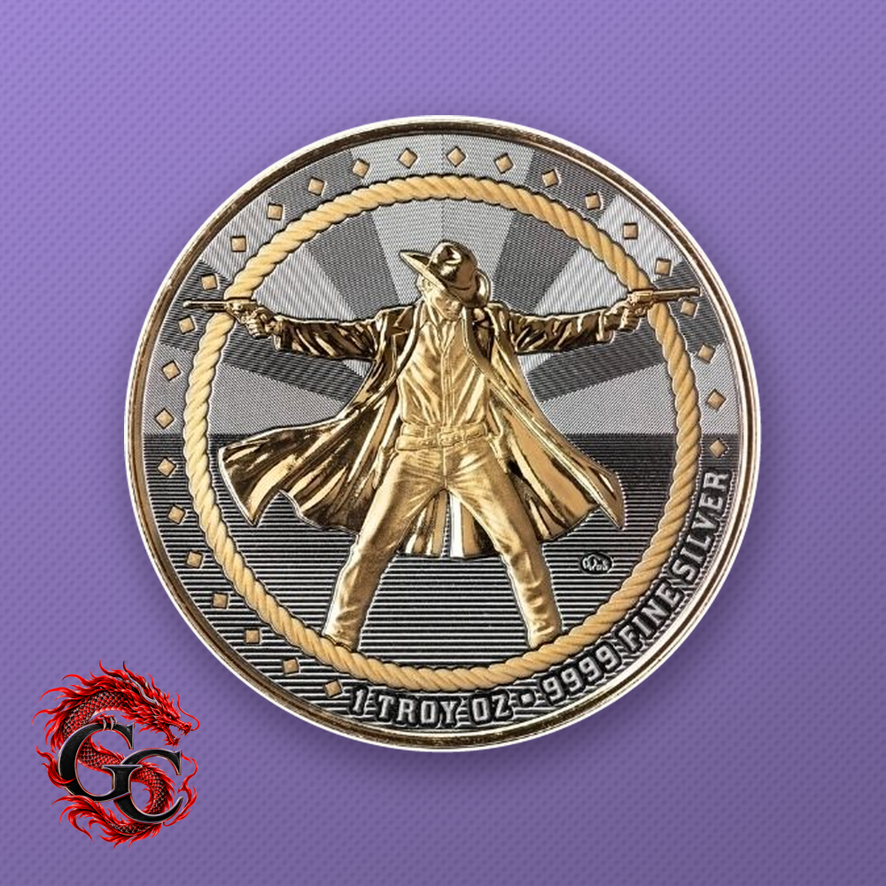 Scottsdale Cowboy Series The Gunslinger 1 oz .9999 Silver Gilded Round in Assay