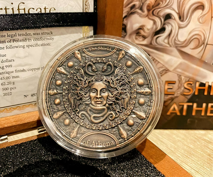 Shield of Athena Antiqued Coin w/ Box and Certificate of Authenticity