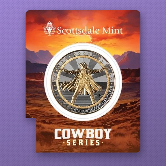 Scottsdale Cowboy Series The Gunslinger 1 oz .9999 Silver Gilded Round in Assay