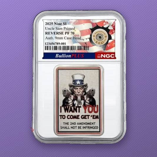 2025 Niue Uncle Sam Primed $1 1 oz .999 Silver Reverse Proof 9mm Primer NGC PF70