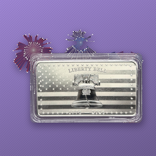 America's 250th Liberty Bell American Flag 10 oz .999 Silver Bar Proof-Like