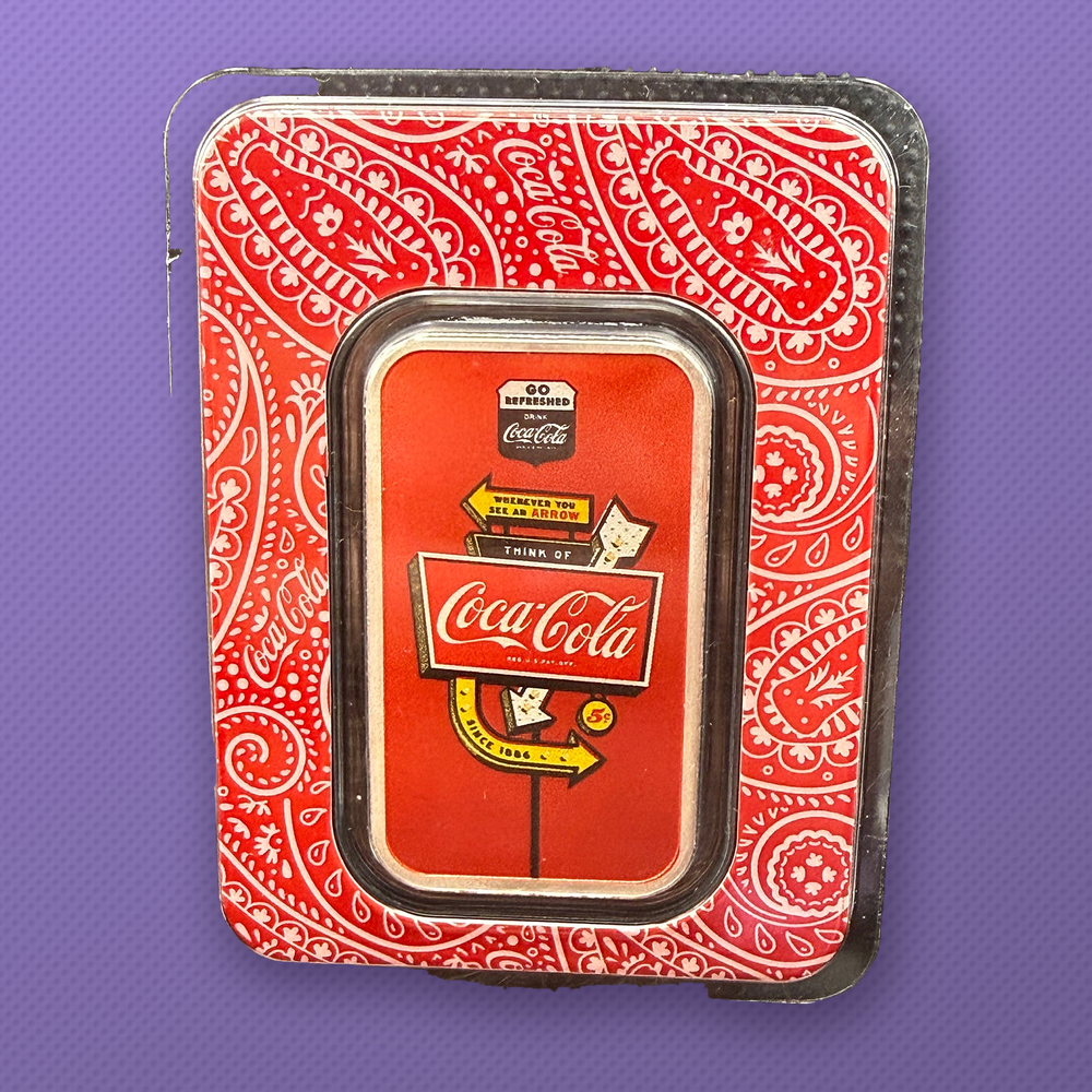 Coca-Cola Diner Sign 1 oz .999 Silver Colorized Bar in Paisley Assay Card