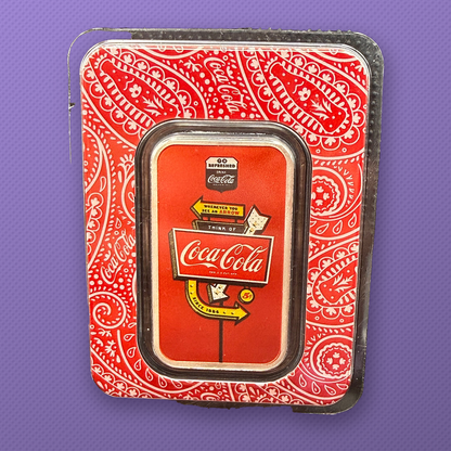 Coca-Cola Diner Sign 1 oz .999 Silver Colorized Bar in Paisley Assay Card